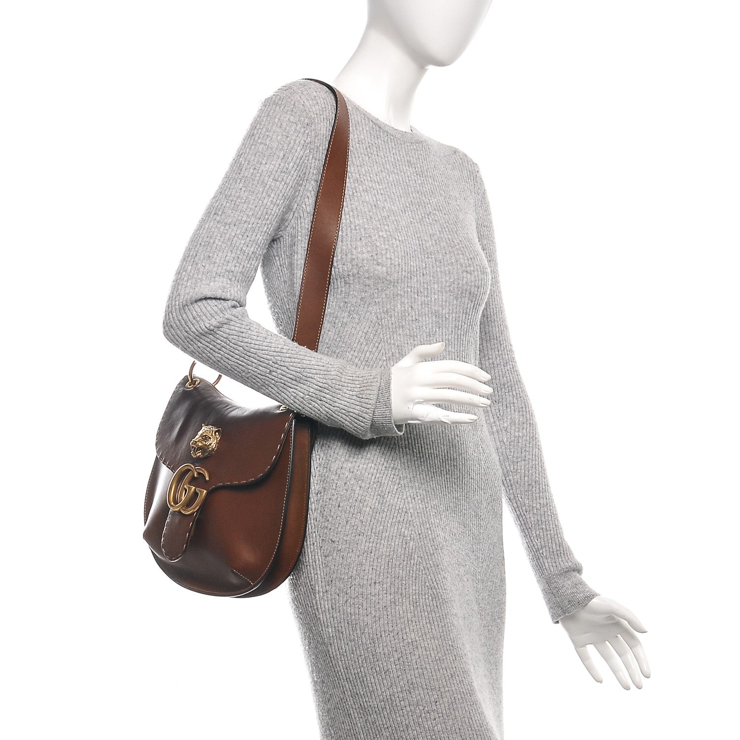 Gucci Calfskin Feline GG Marmont Flap Shoulder Bag Cuir 2 of 6