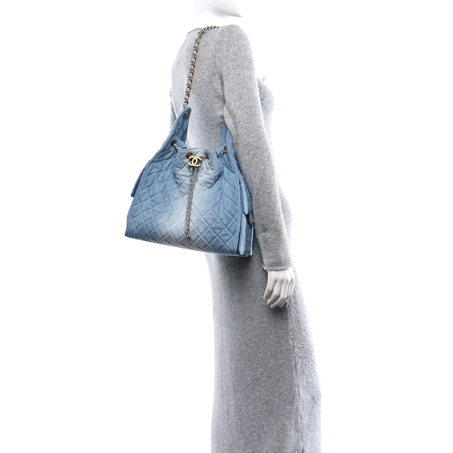 Washed Denim Quilted Medium Chanel 25 Handbag Blue