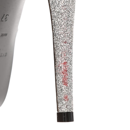 Saint Laurent Glitter Calfskin Tribute 105 Platform Sandals 37 Silver 10 of 11