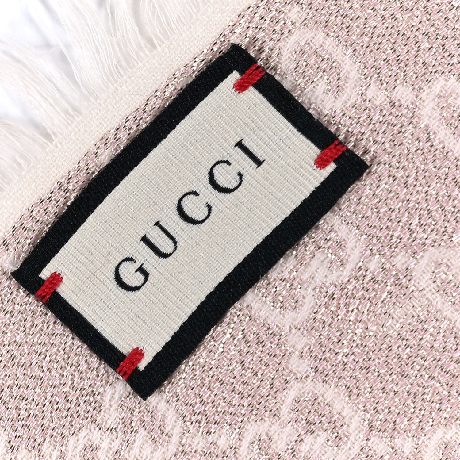 Gucci Viscose Cotton Silk Jacquard GG Monogram Shiny Summer Square Shawl Ivory Multicolor 5 of 7