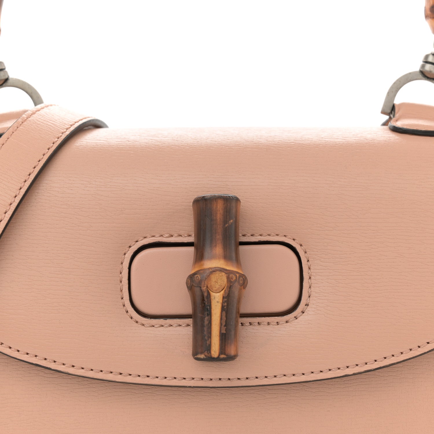 Gucci Shangai Calfskin Small Classic Bamboo Top Handle Bag Pink Apricot 8 of 14