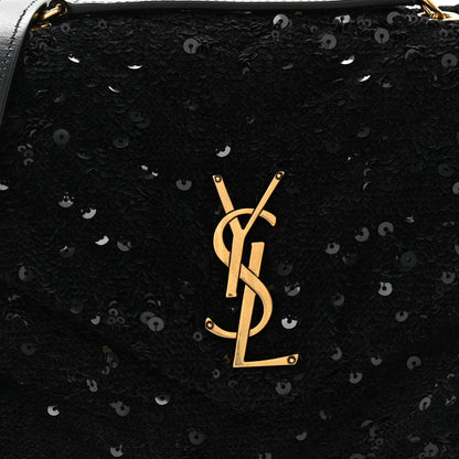 Saint Laurent Sequin Y Quilted Monogram Small Loulou Chain Satchel Black 9 of 11