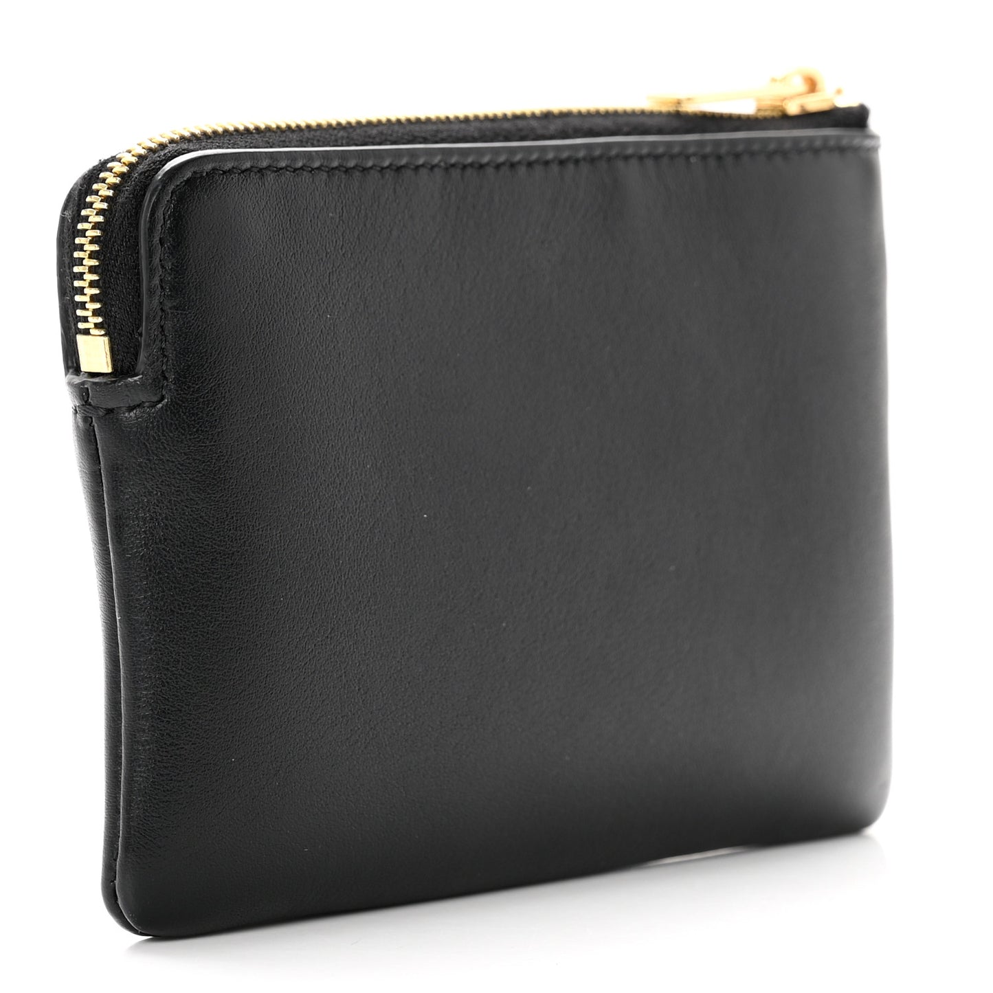 Smooth Calfskin Cuir Triomphe Coin and Card Pouch With Hook Black