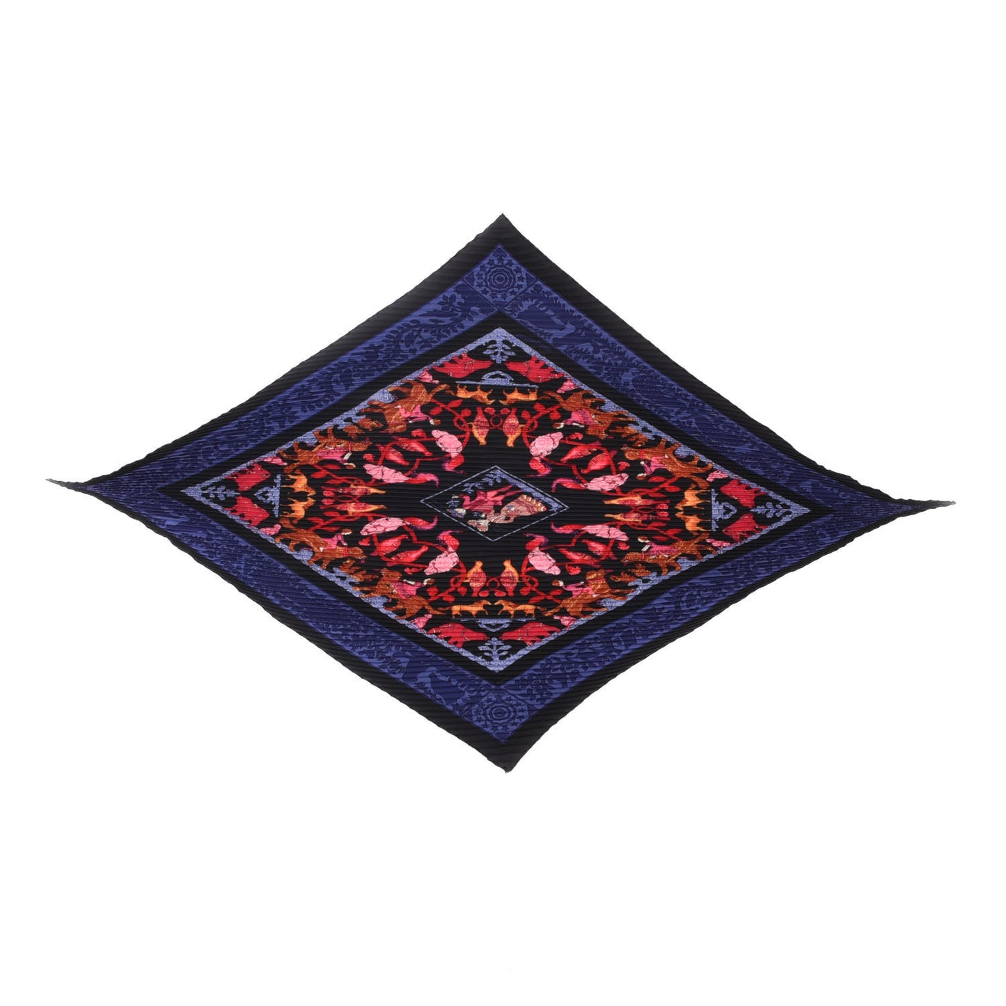 Silk Plisse Early America Scarf 90 Black Bleu Nuit Rouge
