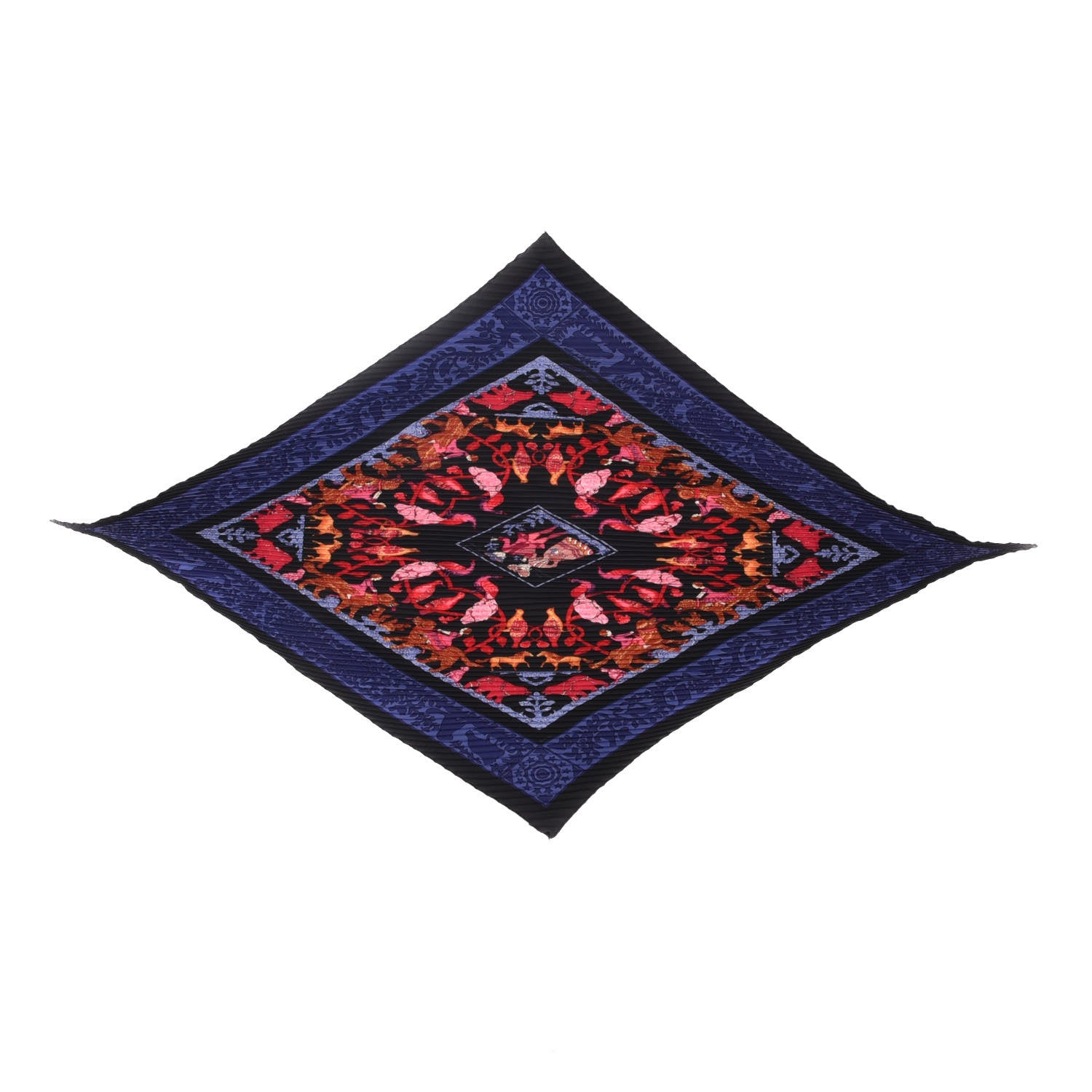 Hermes Silk Plisse Early America Scarf 90 Black Bleu Nuit Rouge 1 of 7