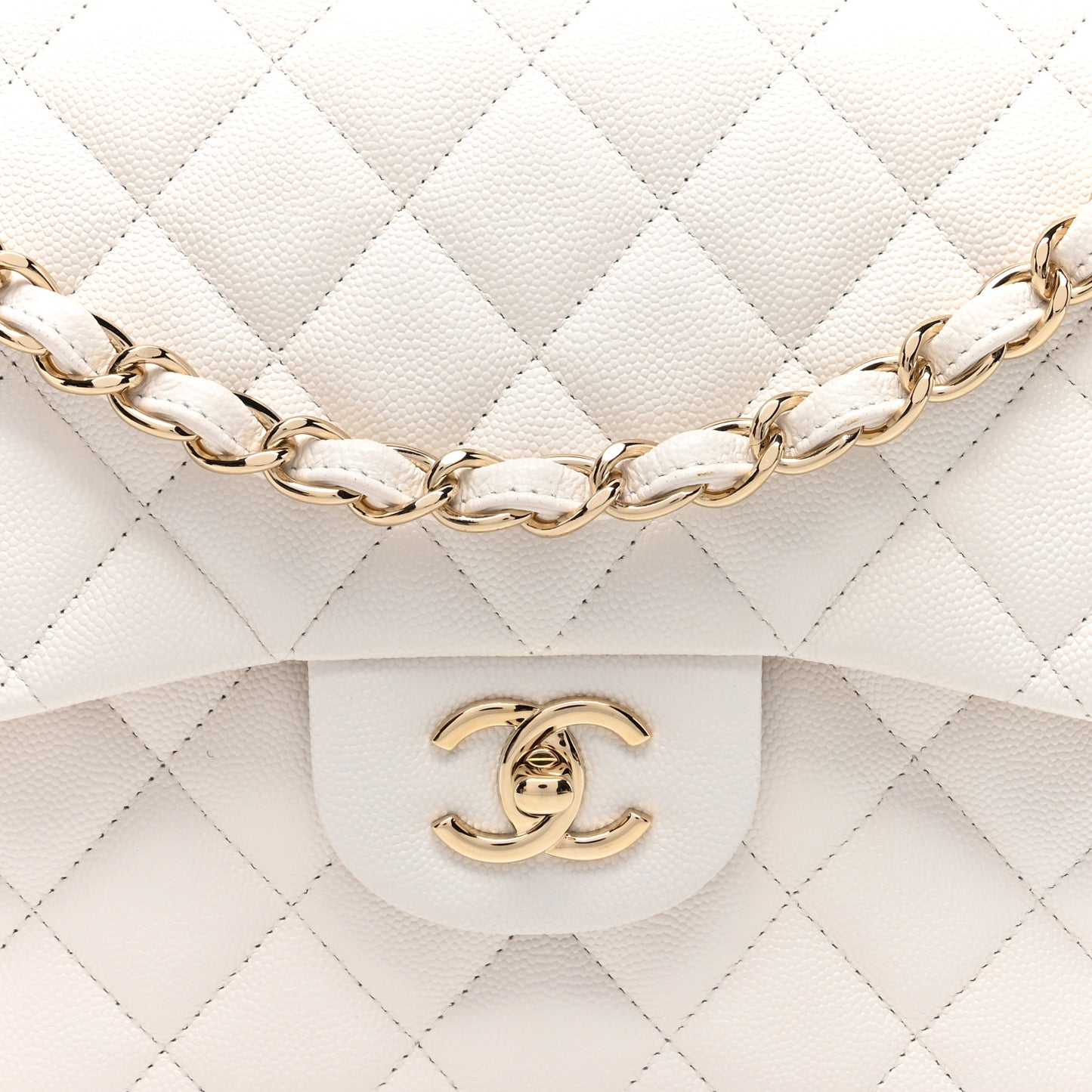 Caviar Quilted Jumbo Double Flap White