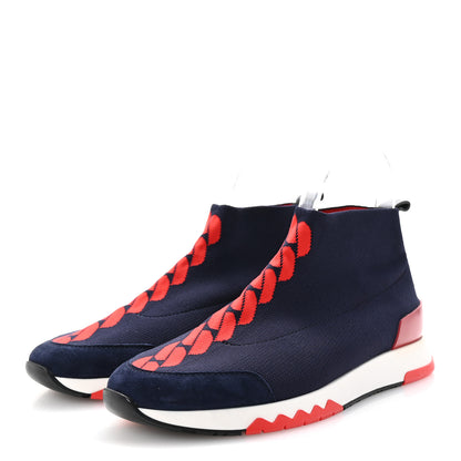 Hermes Knit Calfskin Velvet Womens Volo Sneakers 38 Bleu Diplomatique 7 of 16