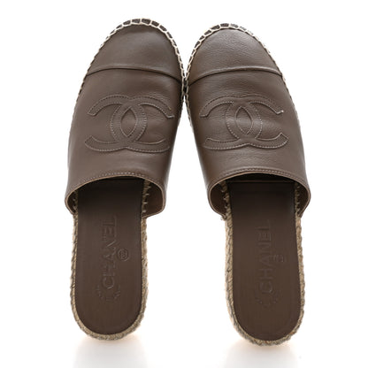 Chanel Calfskin CC Espadrille Mules 39 Dark Beige 2 of 10