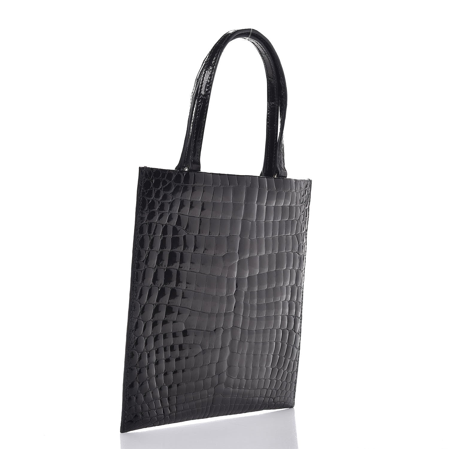 Prada Calfskin Crocodile Embossed Small Tote Nero Black 3 of 7