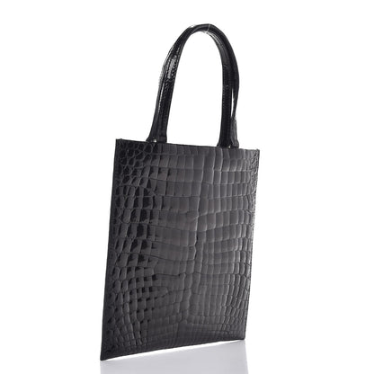 Prada Calfskin Crocodile Embossed Small Tote Nero Black 3 of 7