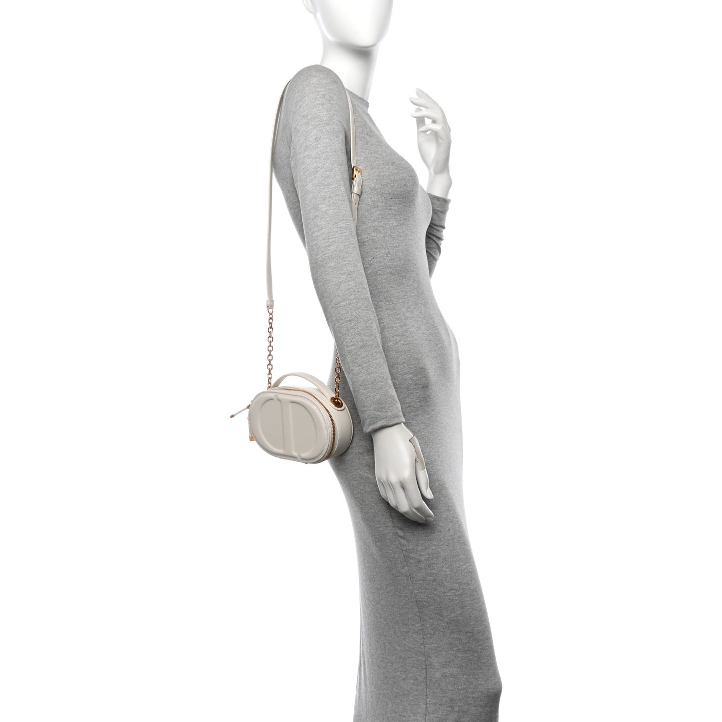 Calfskin CD Signature Oval Crossbody Camera Bag Latte