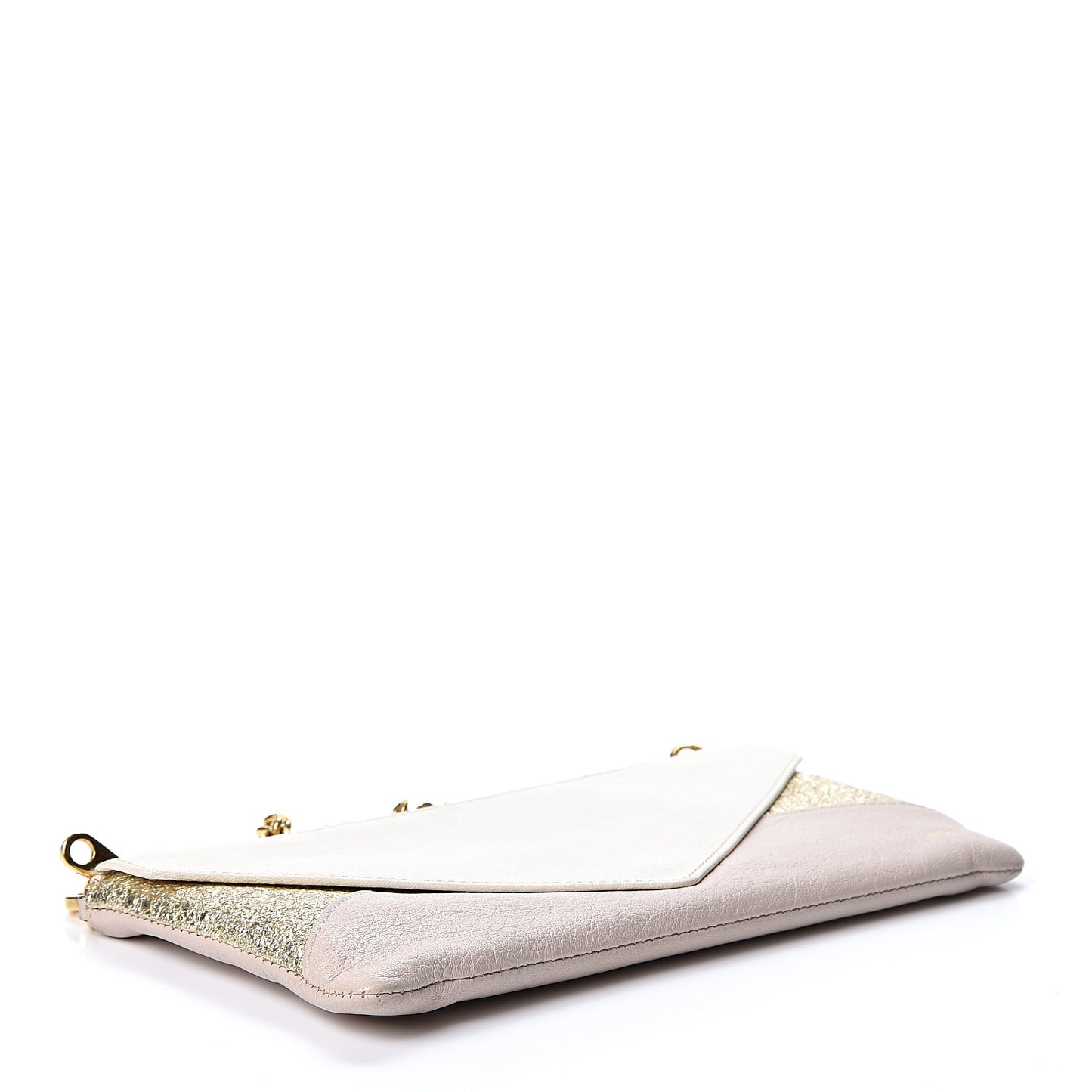 Metallic Calfskin Patchwork Chain Wallet White Pink