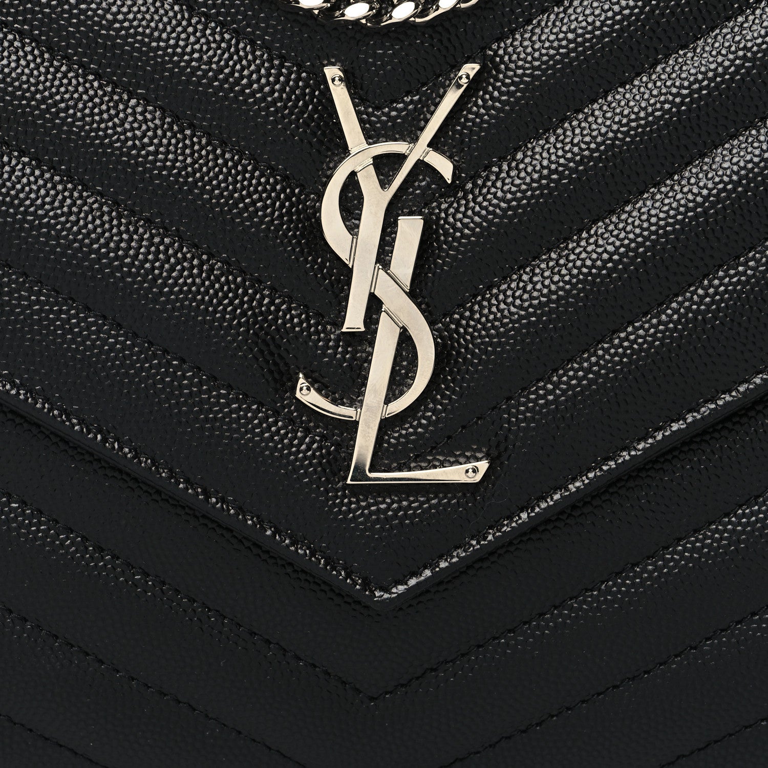 Saint Laurent Grain De Poudre Matelasse Chevron Monogram Chain Wallet Black 8 of 12