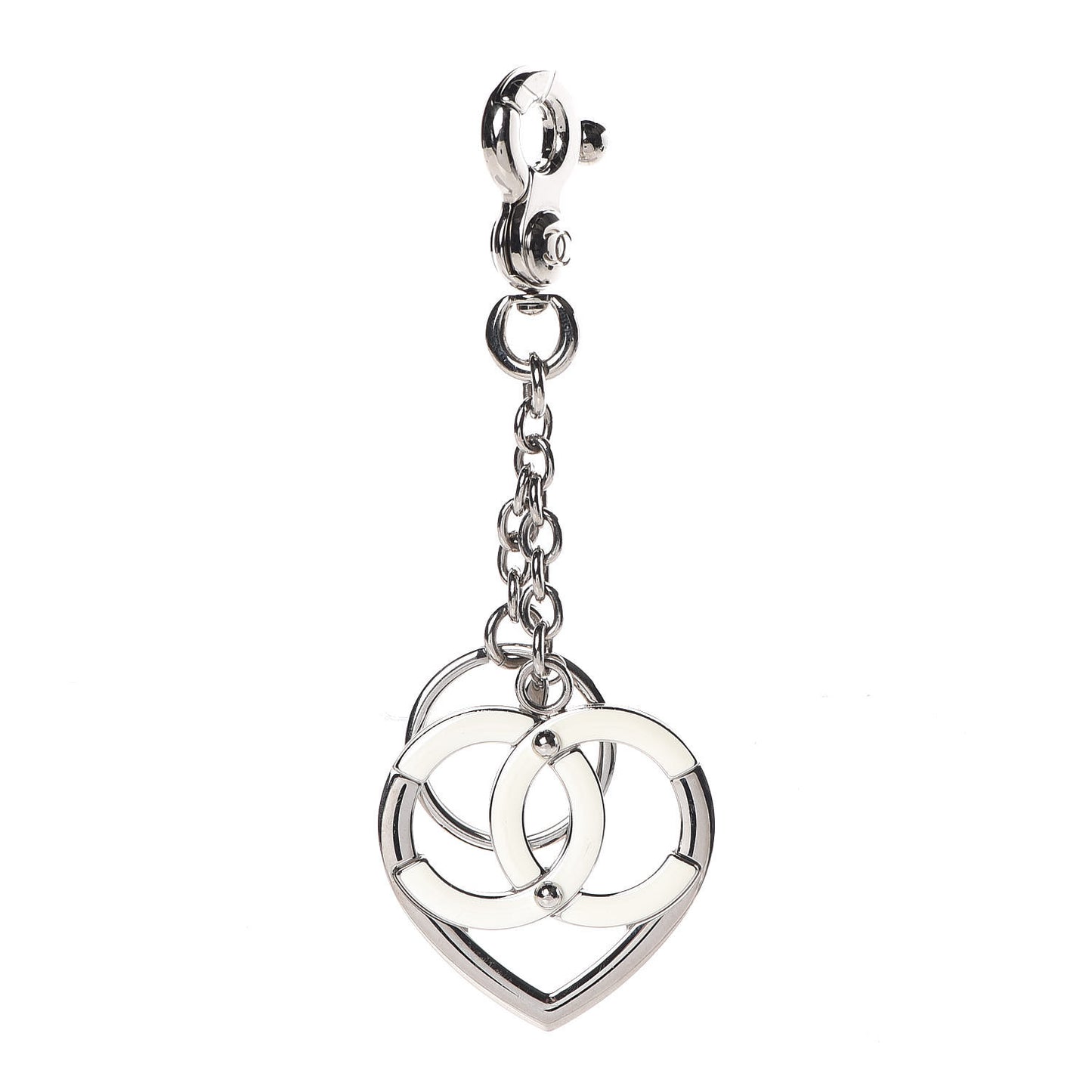 CC Heart Bag Charm White Silver