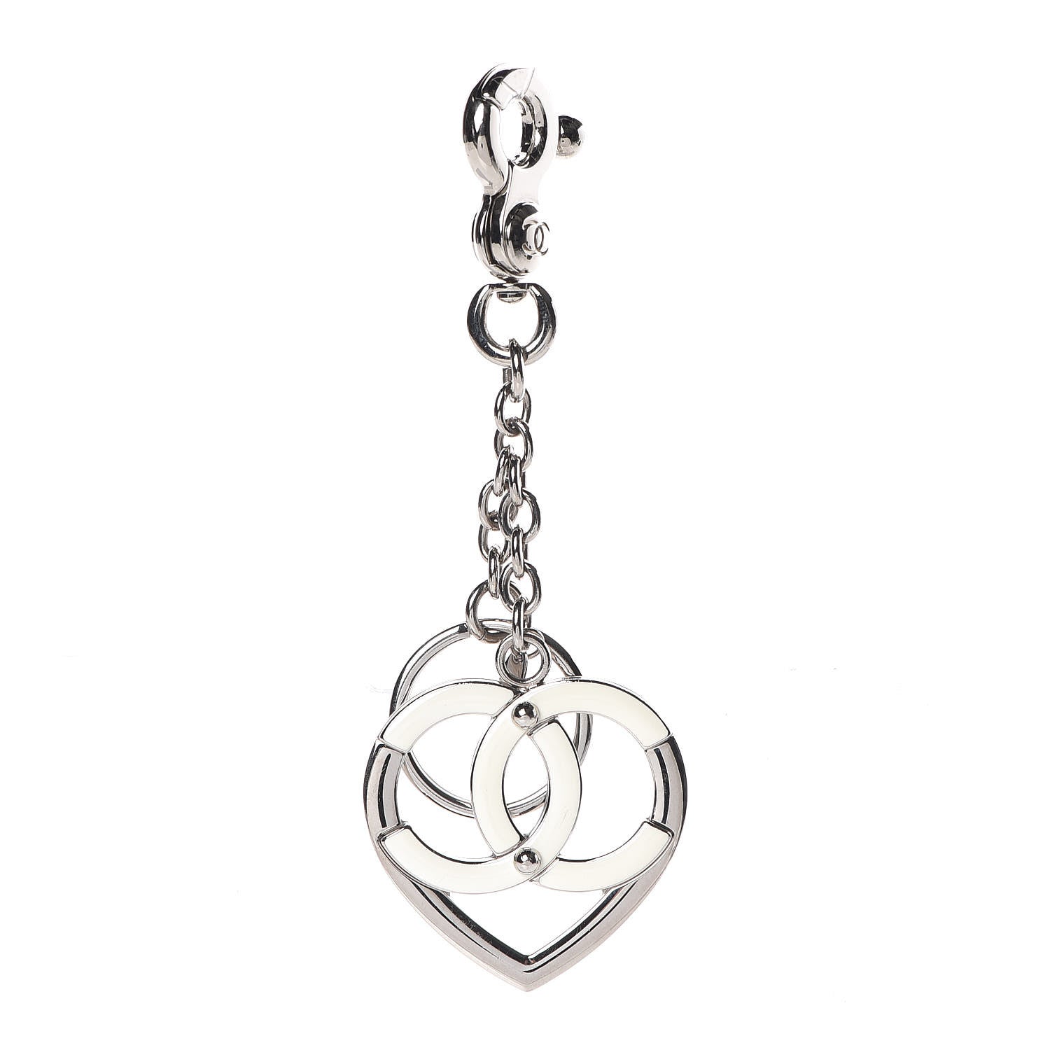 Chanel CC Heart Bag Charm White Silver 1 of 5