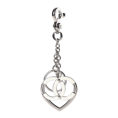 Chanel CC Heart Bag Charm White Silver 1 of 5
