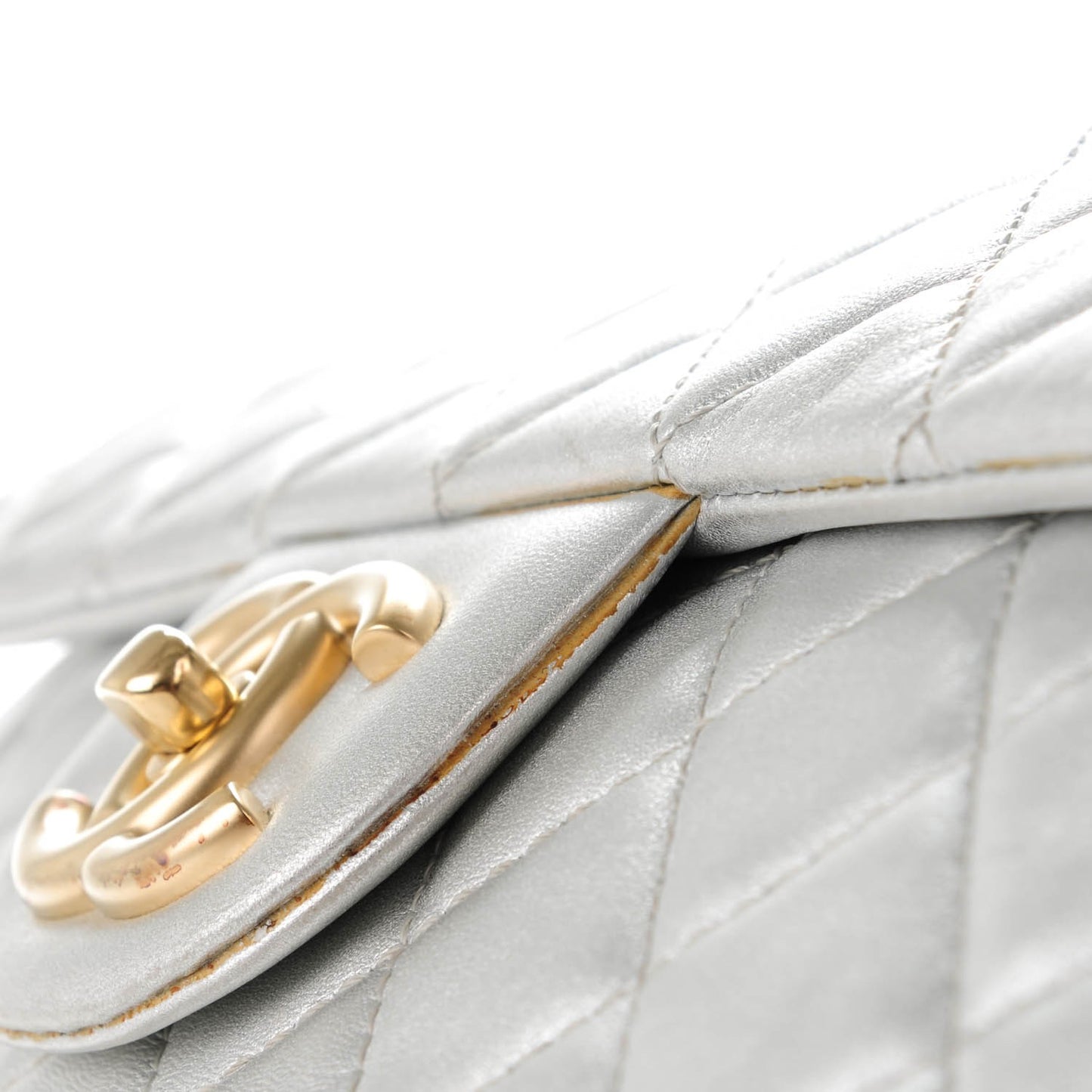 Metallic Lambskin Quilted Maxi Single Flap Silver