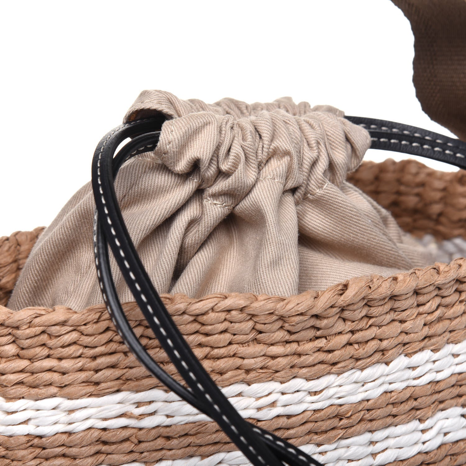 Chloe Raffia Calfskin Small Woody Striped Basket Bag Brown 14 of 14