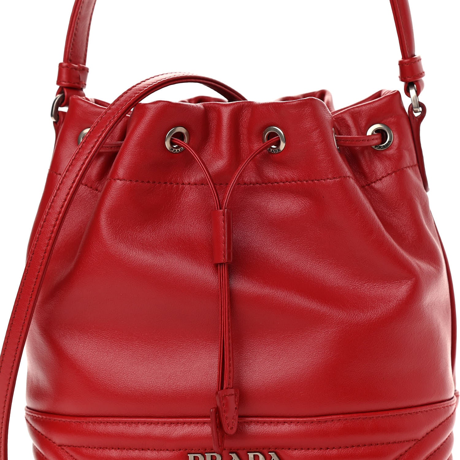 Prada Soft Calfskin Impunture Diagramme Bucket Bag Rosso 8 of 12