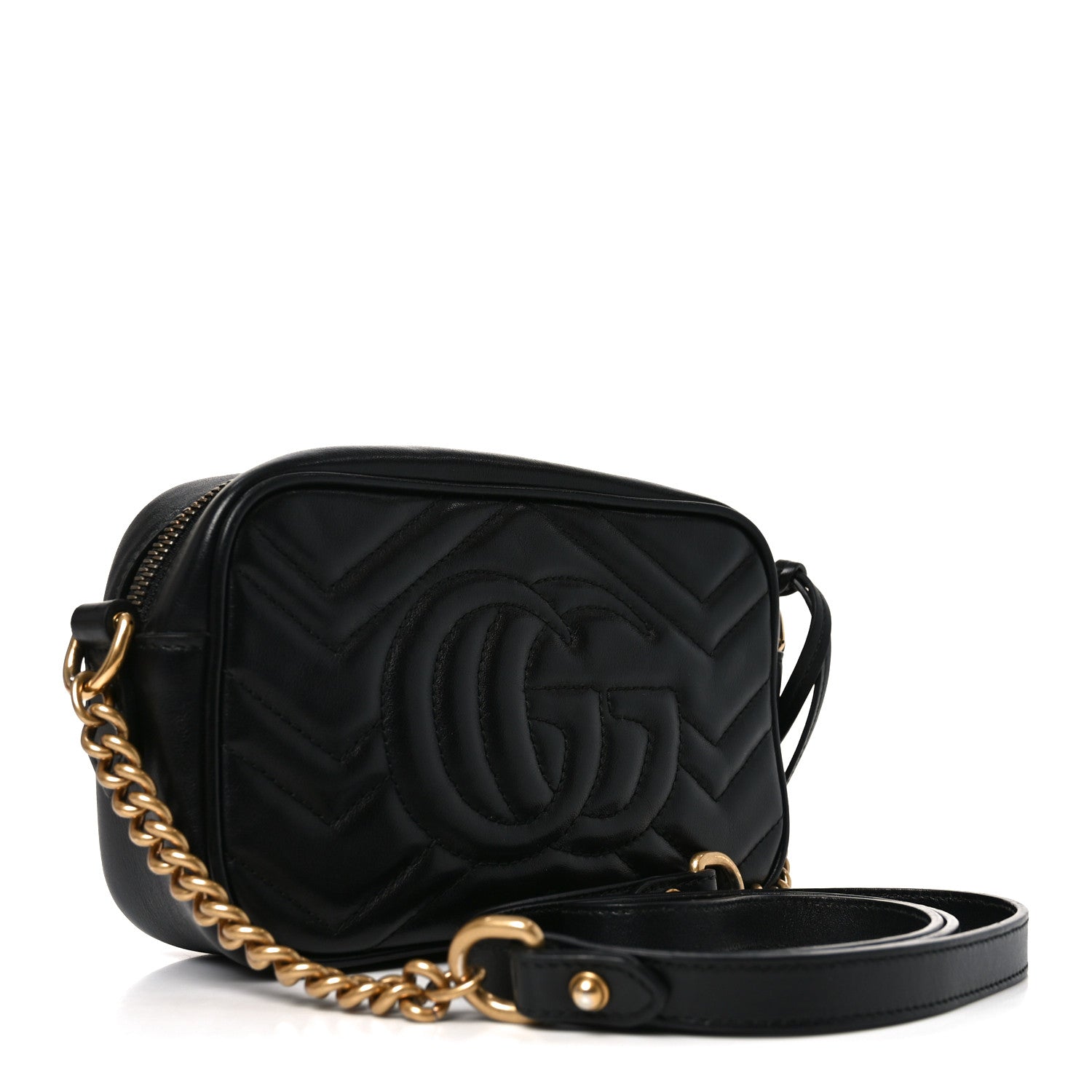 Gucci Calfskin Matelasse Mini GG Marmont Chain Shoulder Bag Black 2 of 9