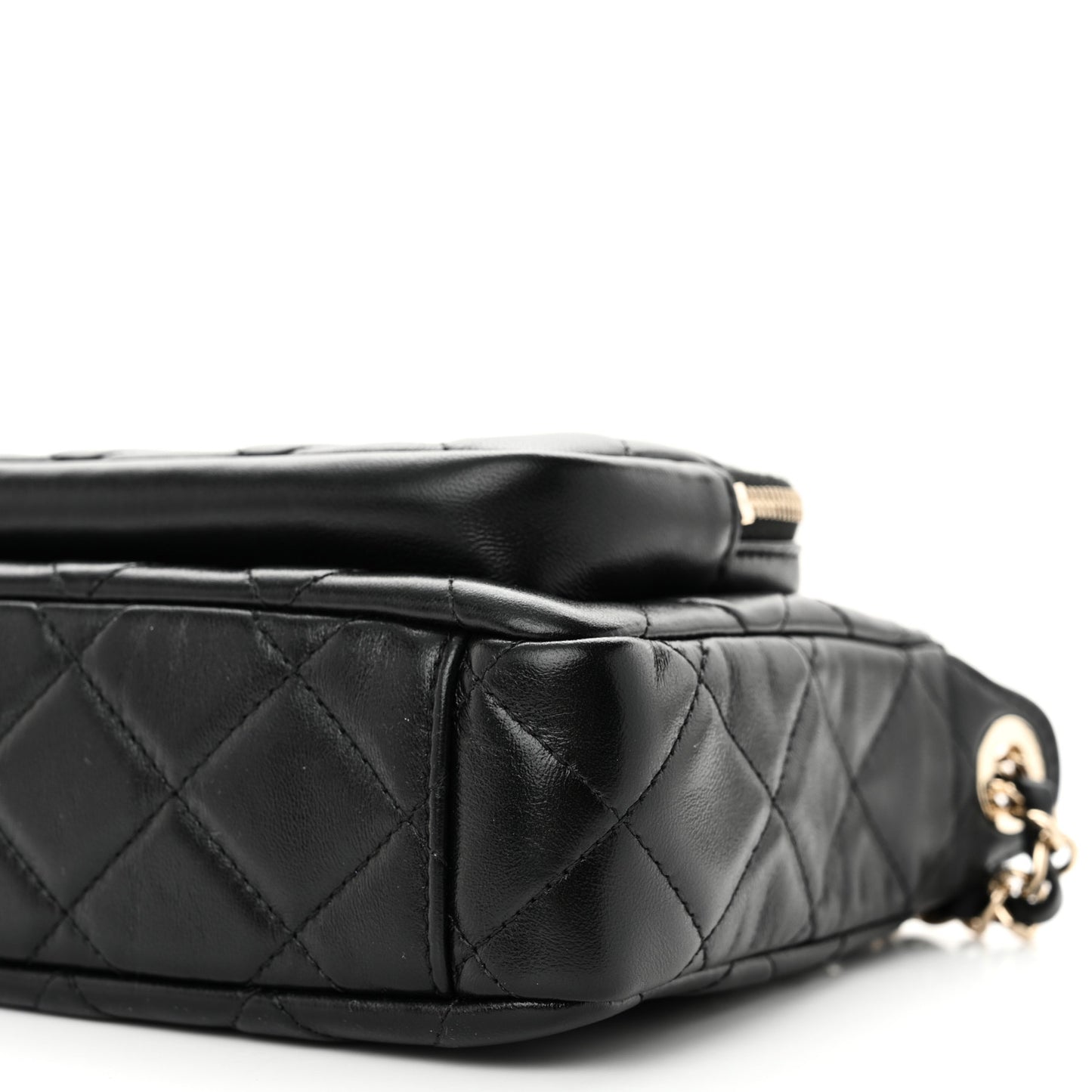 Shiny Crumpled Lambskin Quilted Small Preppy Pocket Clutch With Chain Black