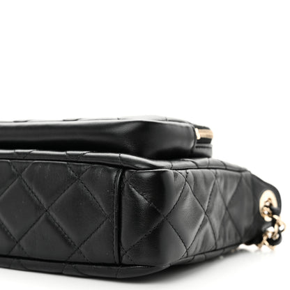 Chanel Shiny Crumpled Lambskin Quilted Small Preppy Pocket Clutch With Chain Black 10 of 10