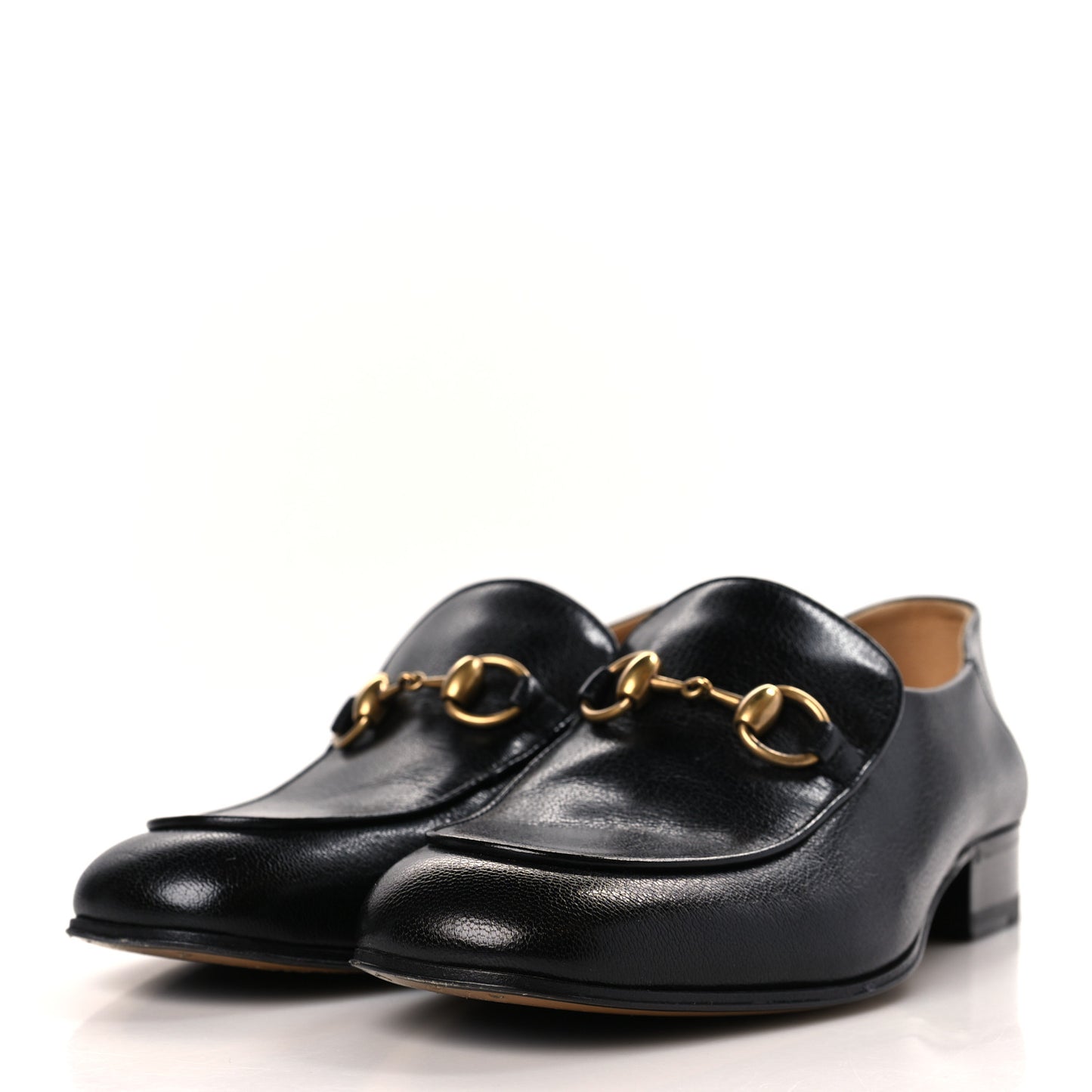 Goatskin Womens Horsebit Mid-Heel Loafers 37.5 Black