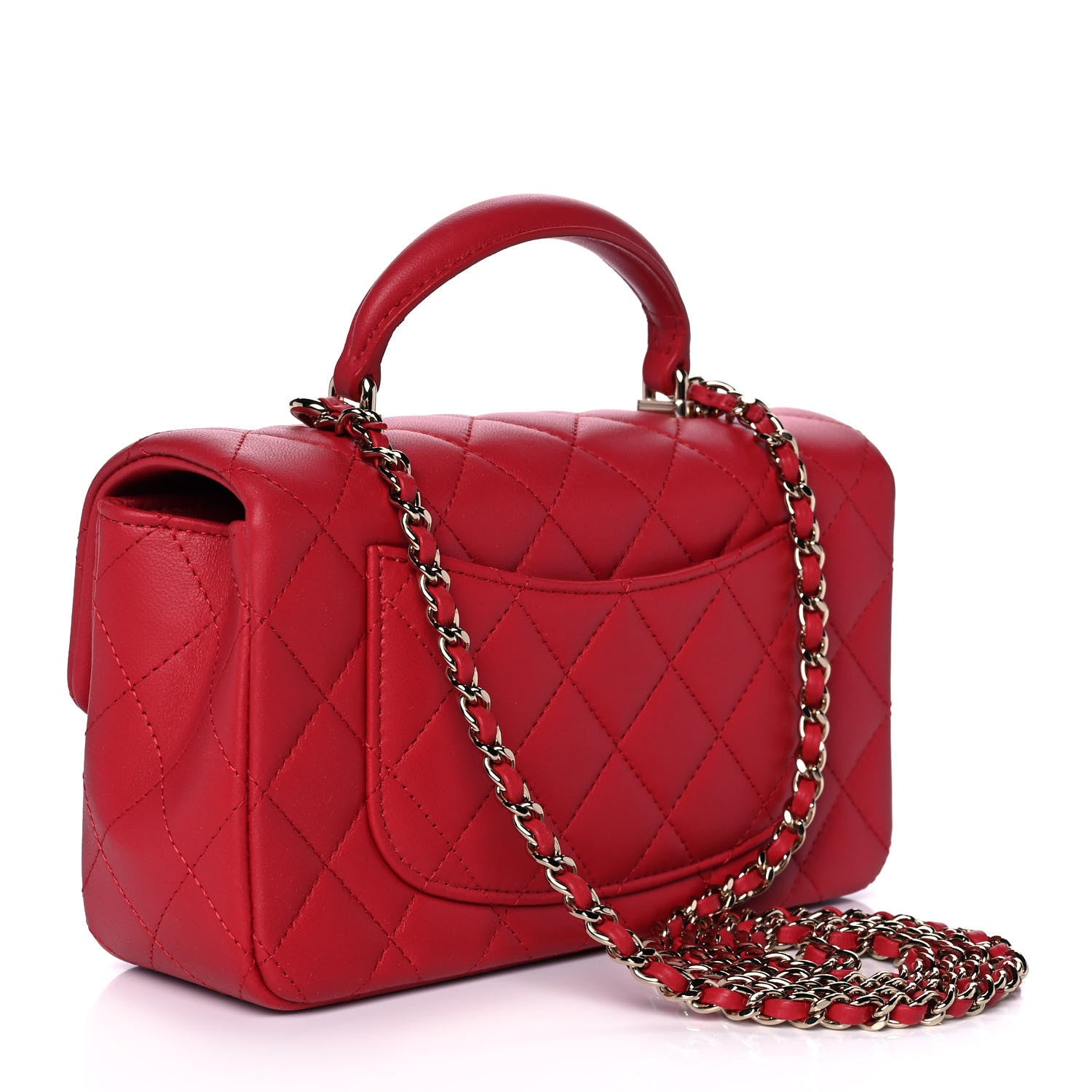 Chanel Lambskin Quilted Mini Top Handle Rectangular Flap Red 3 of 12