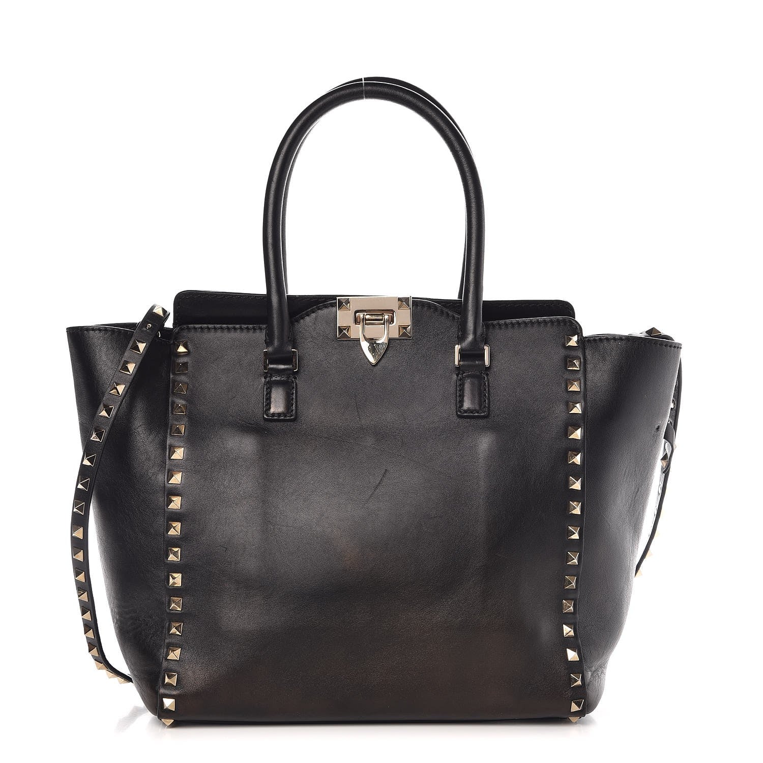 Valentino Garavani Vitello Rockstud Double Handle Tote Black 1 of 12