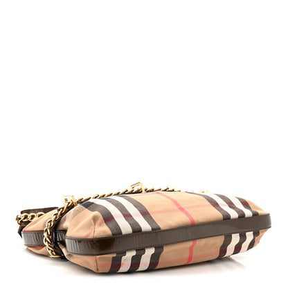 Burberry Patent House Check Chain Hobo Brown 7 of 19
