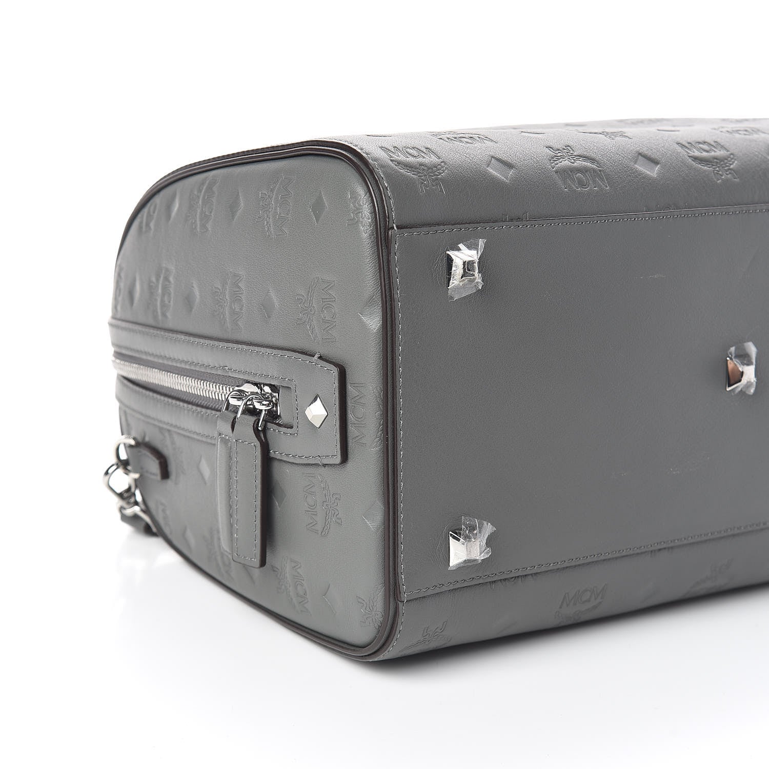 MCM Calfskin Ottomar Monogram Essential Boston Bag Grey 5 of 12