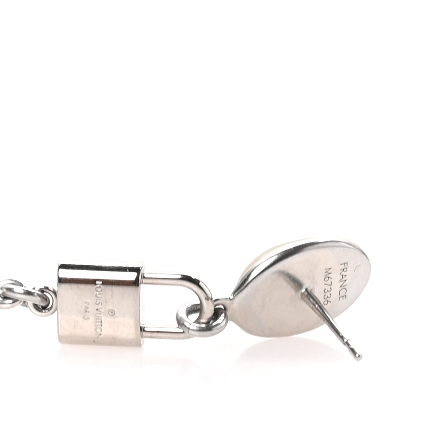 Louis Vuitton Metal Resin Pearl Lock Drop Earrings Silver 3 of 5