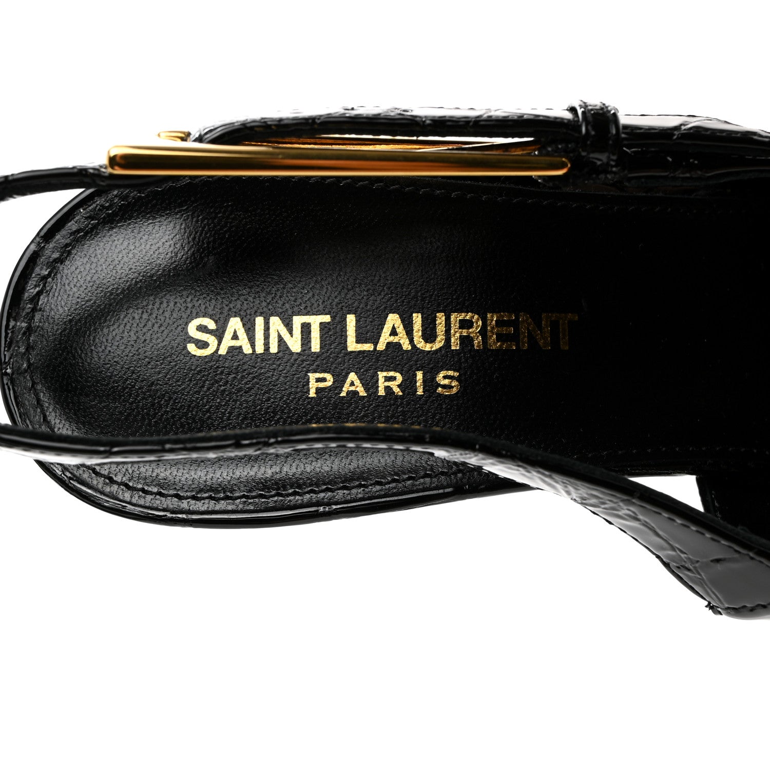 Saint Laurent Calfskin Crocodile Embossed Slingback Graham Pumps 38 Black 6 of 8