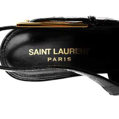 Saint Laurent Calfskin Crocodile Embossed Slingback Graham Pumps 38 Black 6 of 8