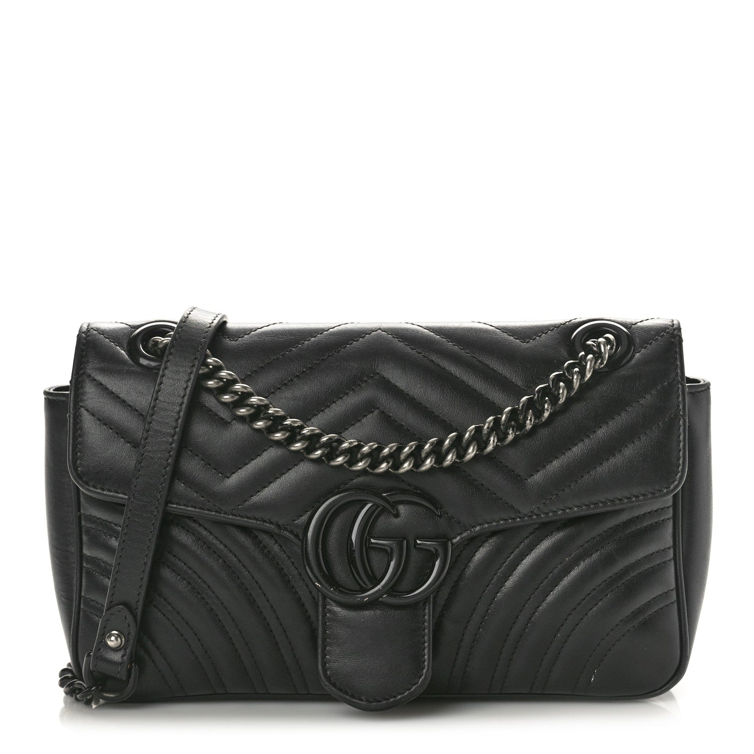 Gucci Calfskin Matelasse Monochrome Small GG Marmont Shoulder Bag Black 1 of 12