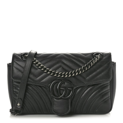 Gucci Calfskin Matelasse Monochrome Small GG Marmont Shoulder Bag Black 1 of 12