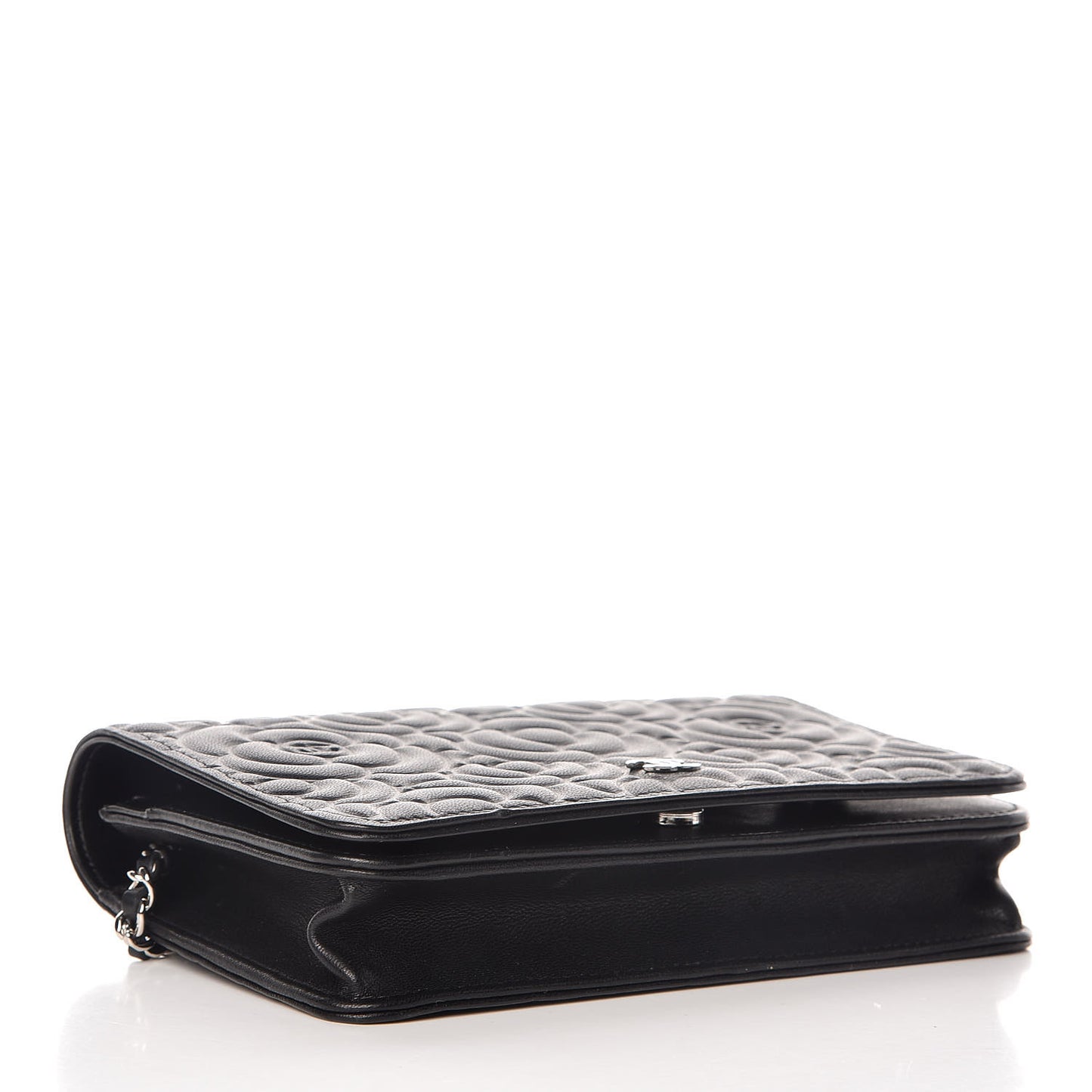 Lambskin Camellia Embossed Wallet On Chain WOC Black