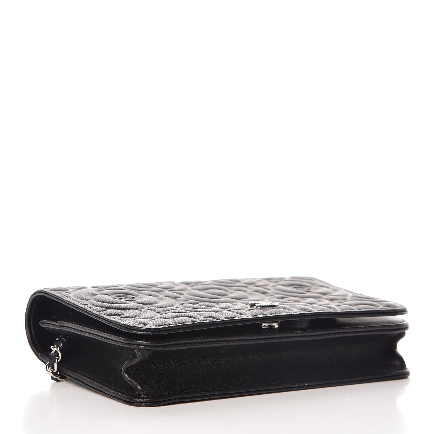 Chanel Lambskin Camellia Embossed Wallet On Chain WOC Black 4 of 11