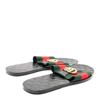 Gucci Calfskin Web Interlocking G Mens Riviera Slide Sandals 10 Black Green Red 5 of 8