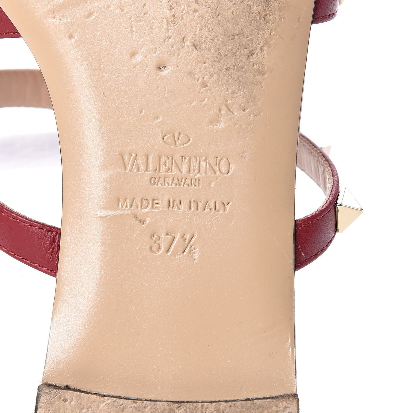 Calfskin Rockstud Caged Flat Slide Sandals 37.5 Rubino