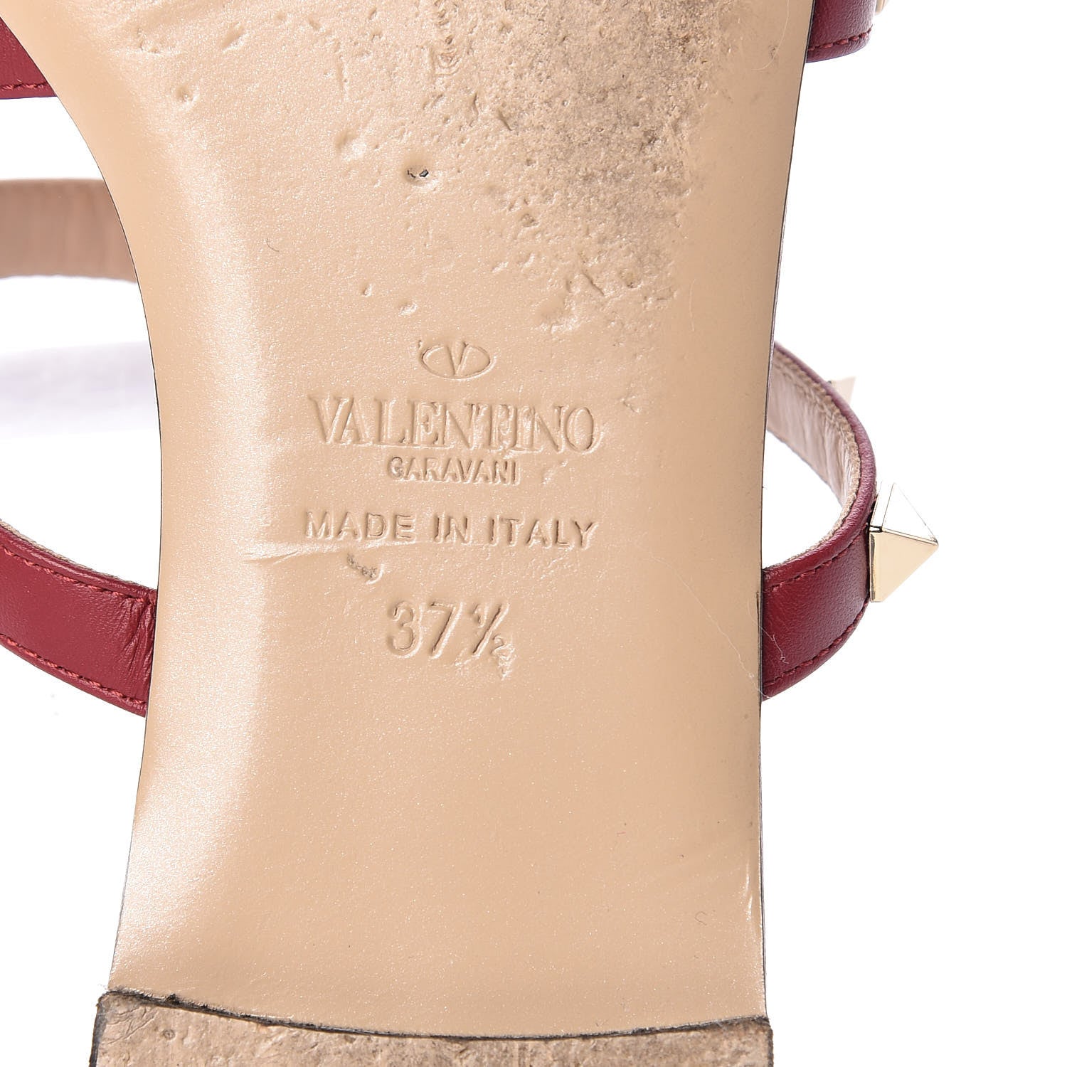 Valentino Garavani Calfskin Rockstud Caged Flat Slide Sandals 37.5 Rubino 8 of 13