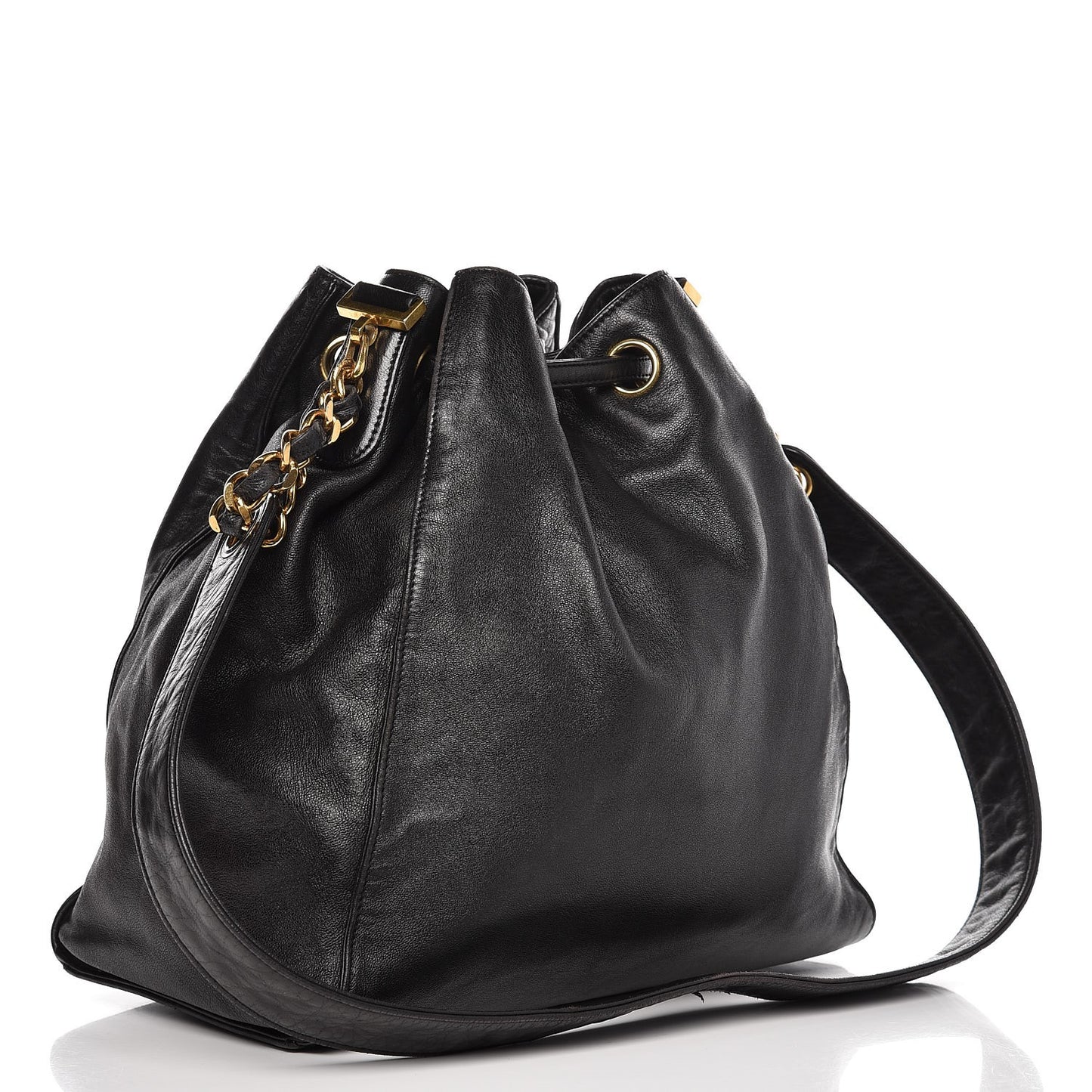 Lambskin CC Drawstring Shoulder Bag Black