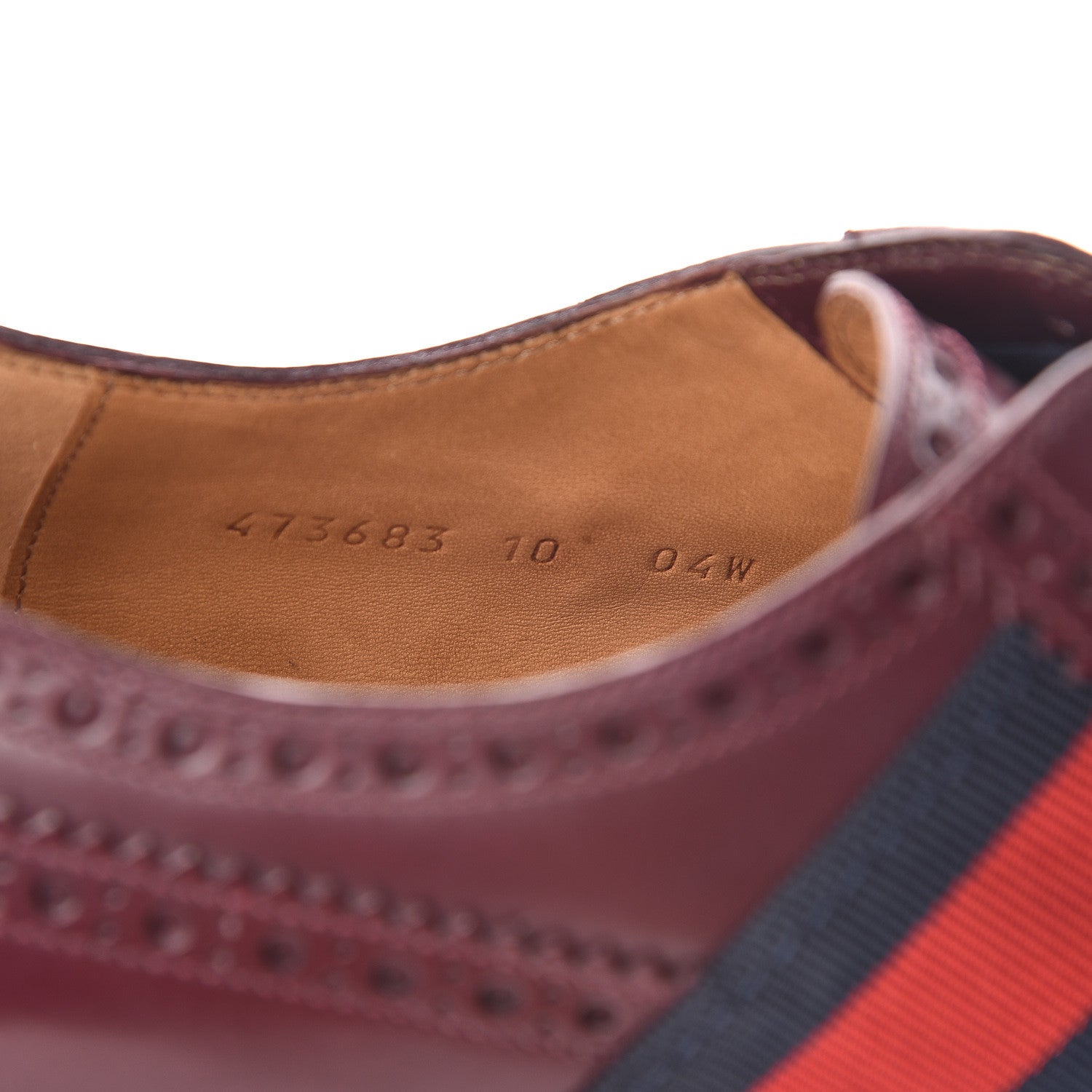 Gucci Calfskin Web Bee Embroidered Mens Slip-On Brogue Wingtip Derby Shoes 10 Bordeaux 8 of 12