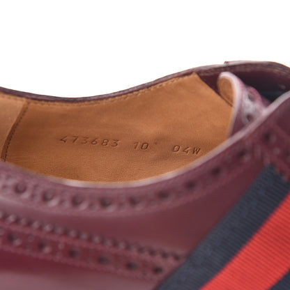 Gucci Calfskin Web Bee Embroidered Mens Slip-On Brogue Wingtip Derby Shoes 10 Bordeaux 8 of 12