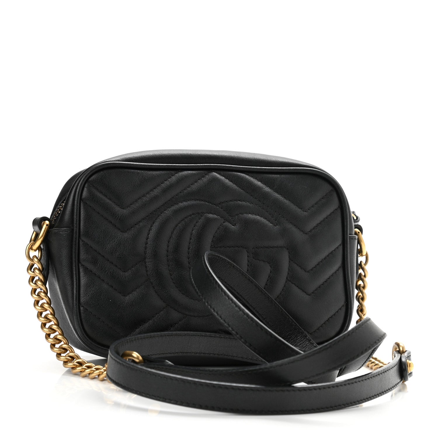 Gucci Calfskin Matelasse Mini GG Marmont Chain Shoulder Bag Black 3 of 10