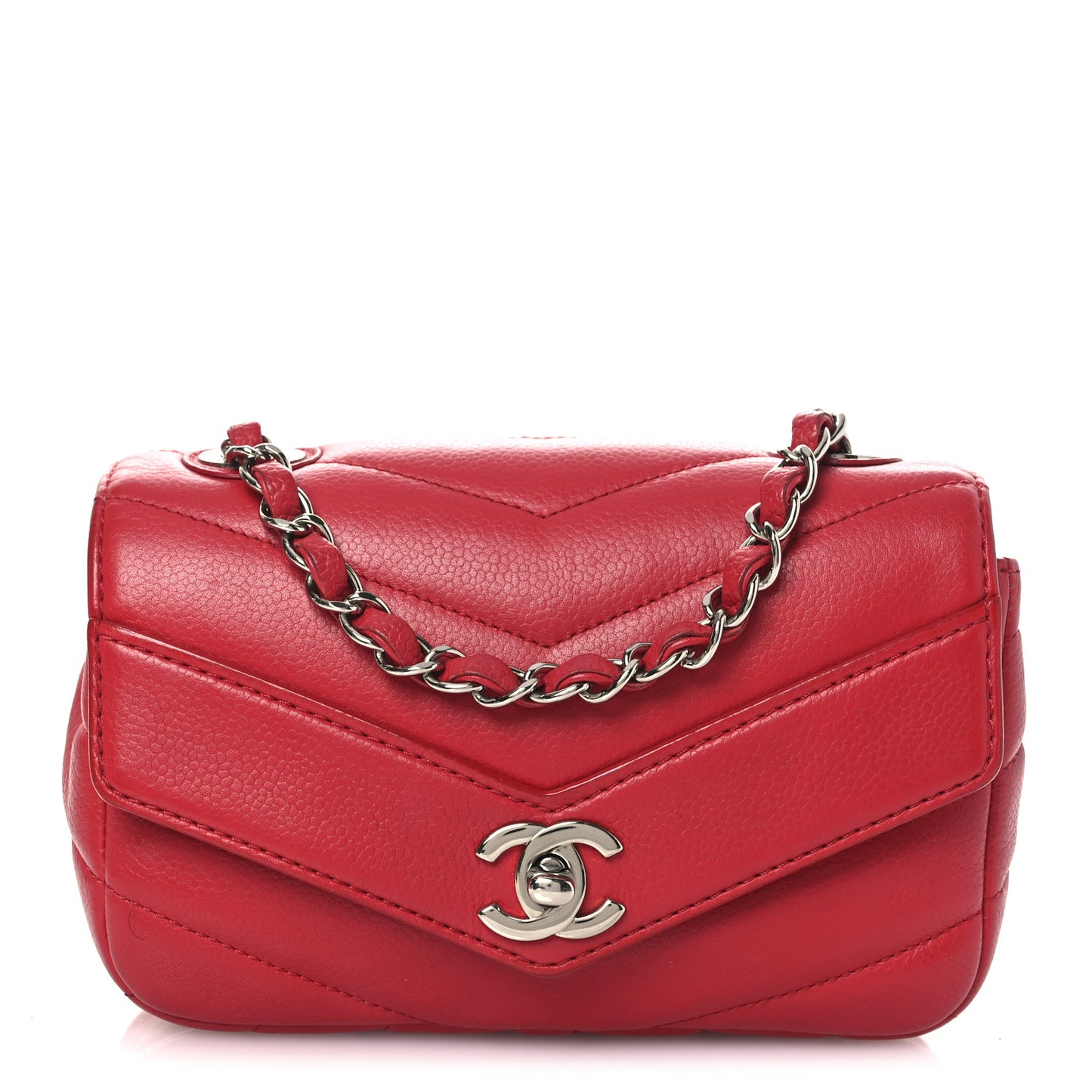 Caviar Chevron Quilted Small Single Flap Red