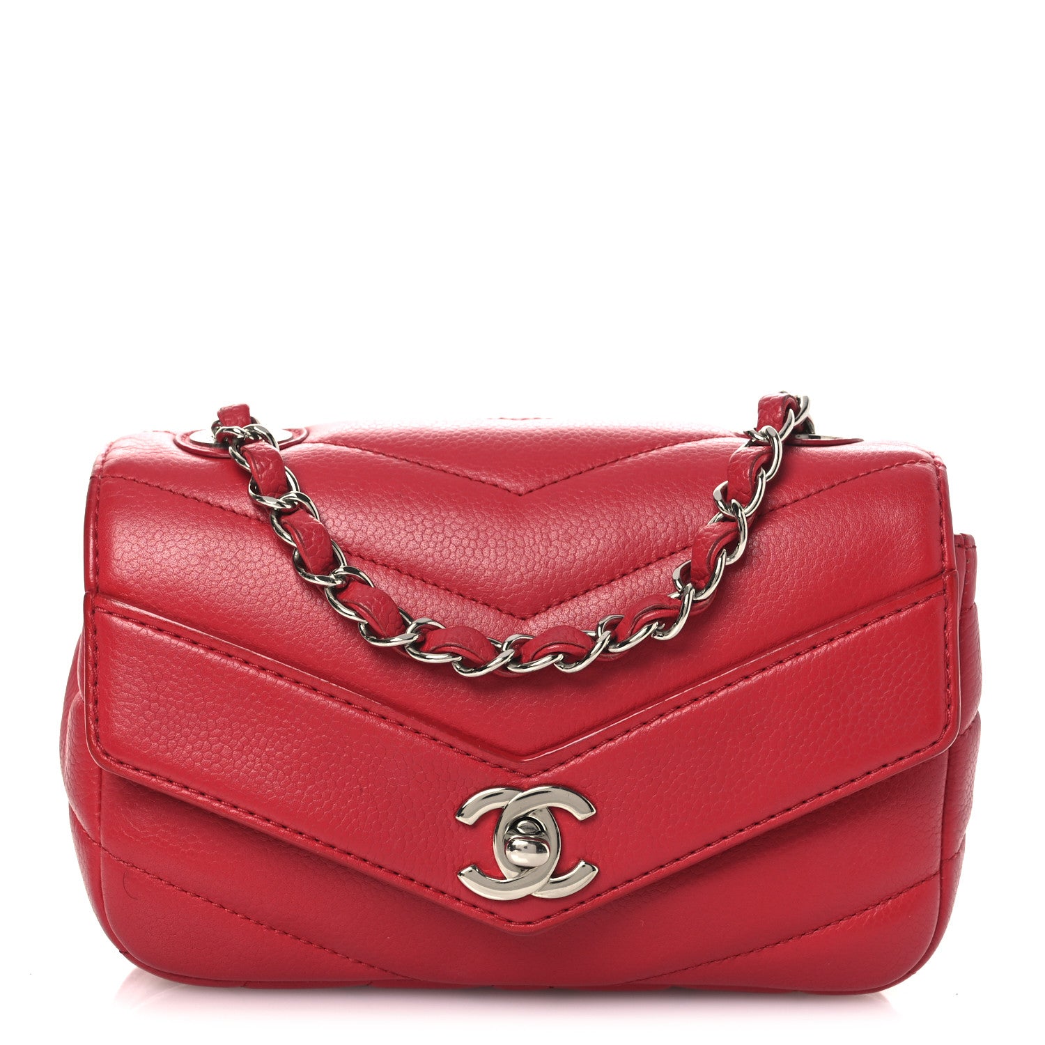 Chanel Caviar Chevron Quilted Small Single Flap Red 1 of 16