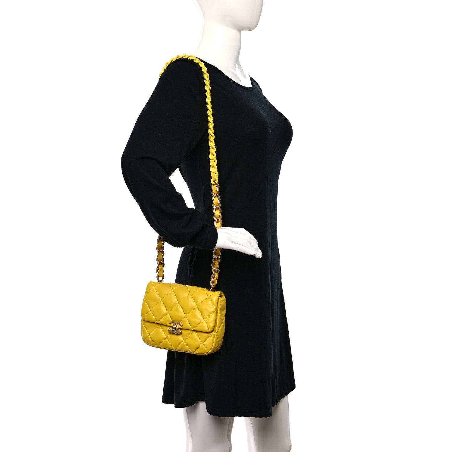 Chanel Lambskin Quilted Mini Lacquered Chain Flap Yellow 3 of 9