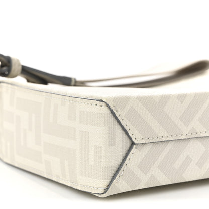 Fendi Shiny Glazed Fabric Vitello Cover FF 1974 Logo Clutch Pearl Gravel 9 of 11
