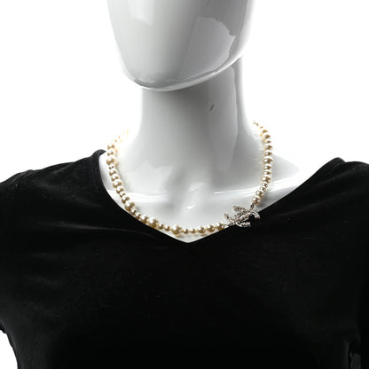 Chanel Pearl Crystal CC Camellia Short Necklace Gold 2 of 4
